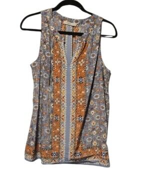 Dalia Blue Floral Sleeveless Camisole with Orange Center Panel